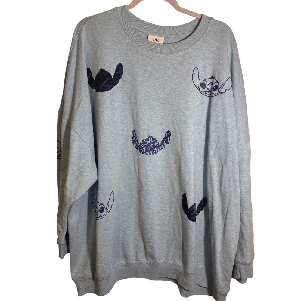 Disney Parks Stitch‎ Embroidered Blue Pullover Crew Neck Sweatshirt Size 3X
